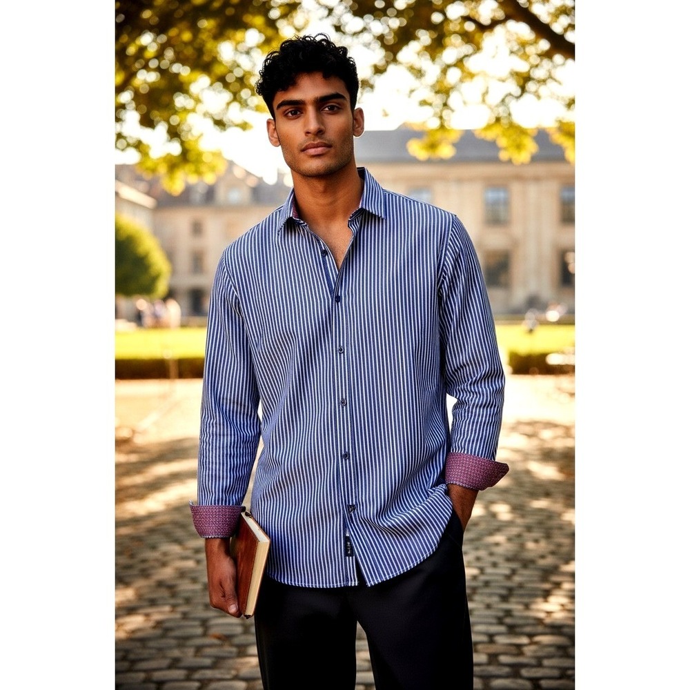English Laundry Mens 2XL TALL Blue Pink Stripe Button Down Shirt Elegant Tailore